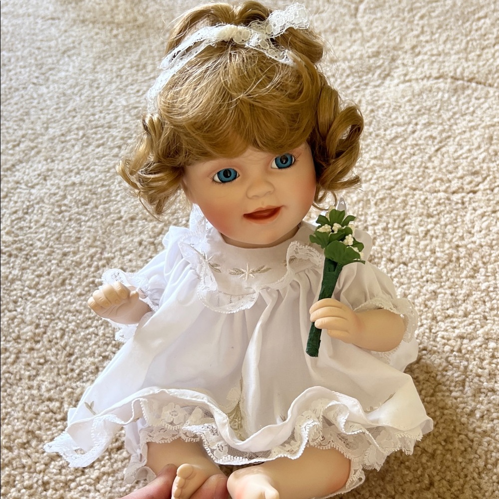 Adorable Blonde Doll with White Dress
